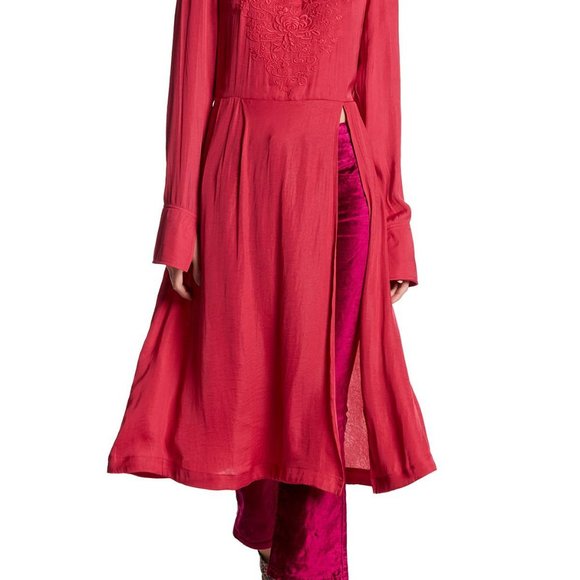 Free People Rose Mock Neck Embroidered Deep Slits Dress Lightweight S - Picture 4 of 8